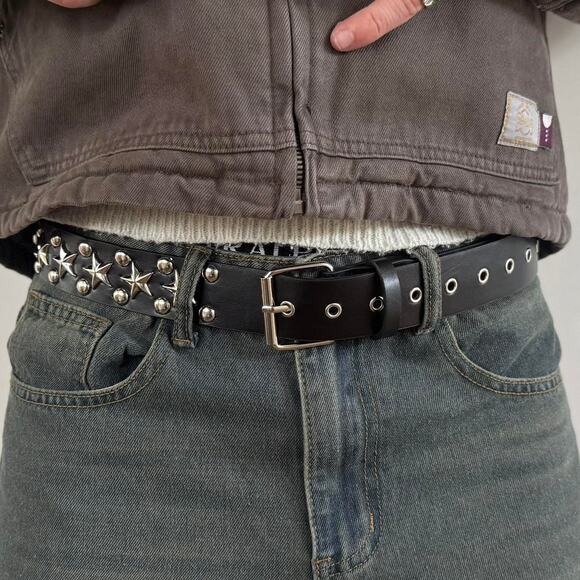 Y2K Black Silver Star Studded Belt Unisex Goth Emo Style 44" Long - Picture 11 of 16